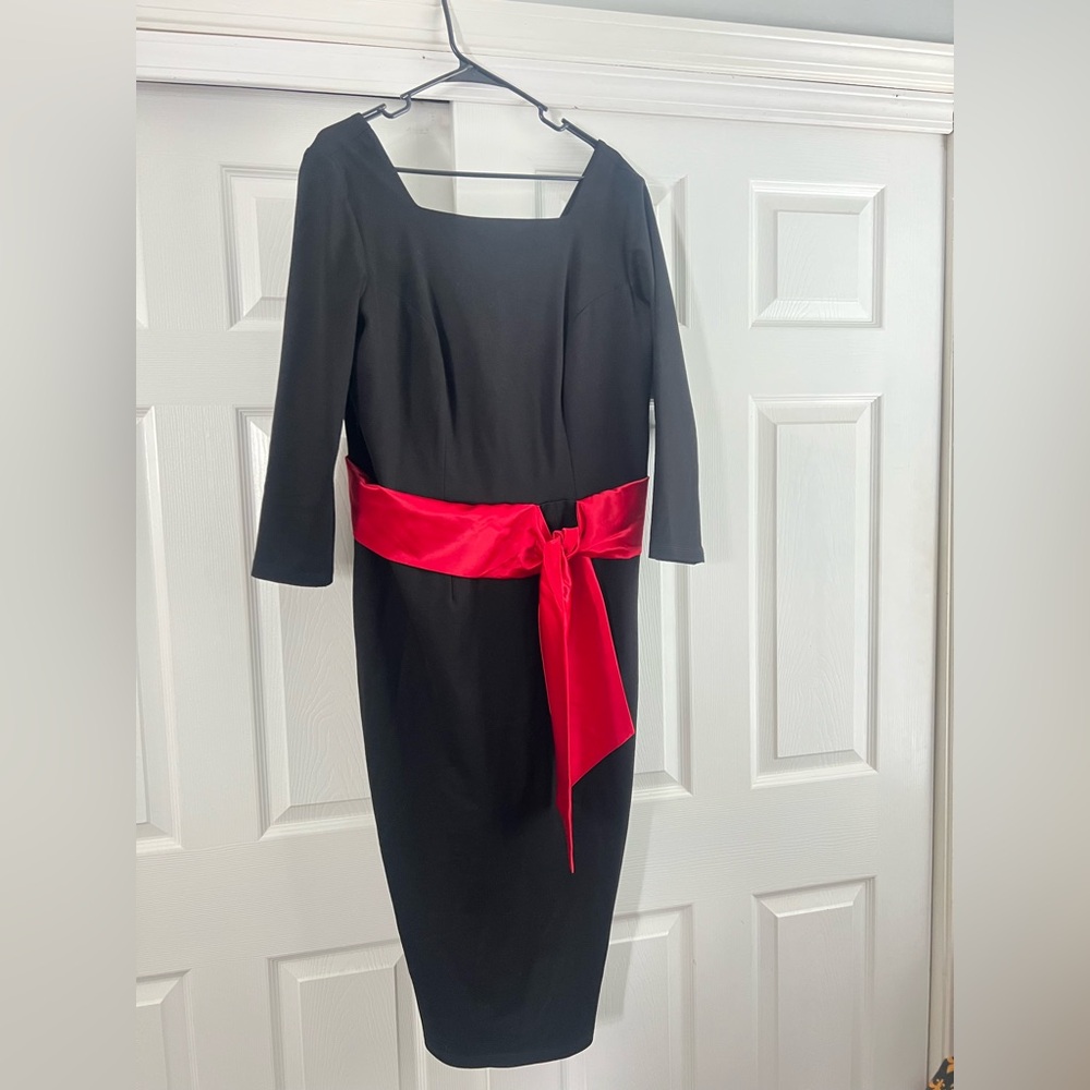 Pinup Couture Black Dress with Vibrant Red Sash
